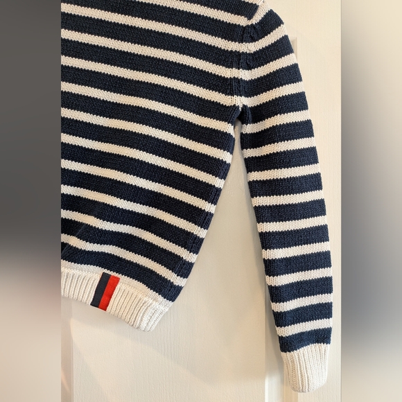 Kule Navy Ivory Striped Knit 100% Cotton Sweater Size XS Fisherman Nautical - Picture 4 of 13